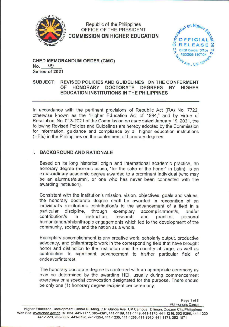 CMO No. 9 s. 2021 Revised Policies and Guidelines Higher Education Institutions in the Philippines